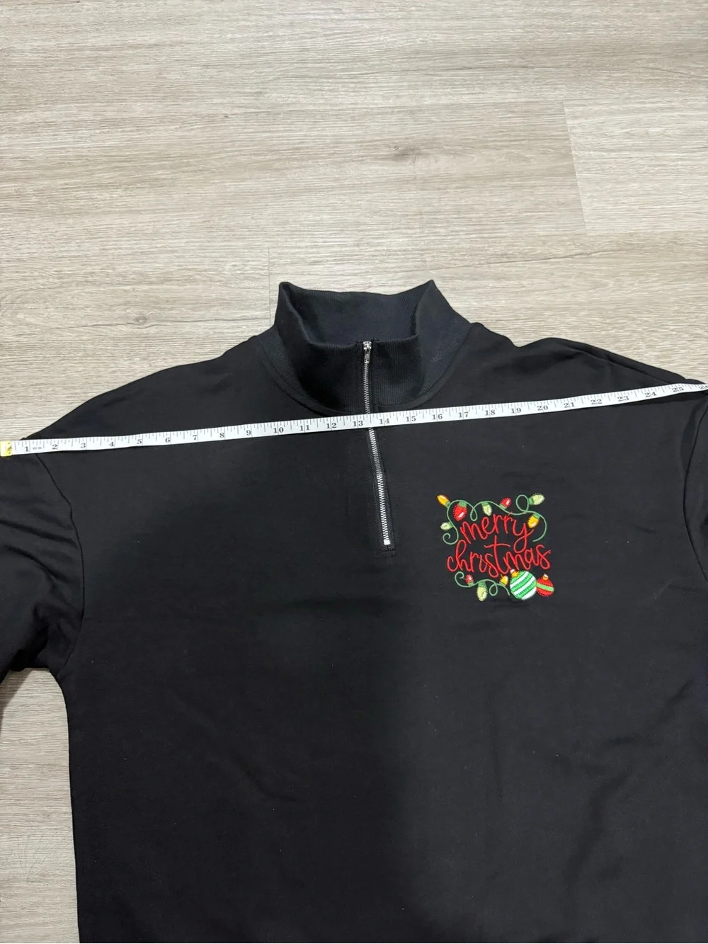 Women's Black Half-Zip Sweater with Festive Chest Embroidery